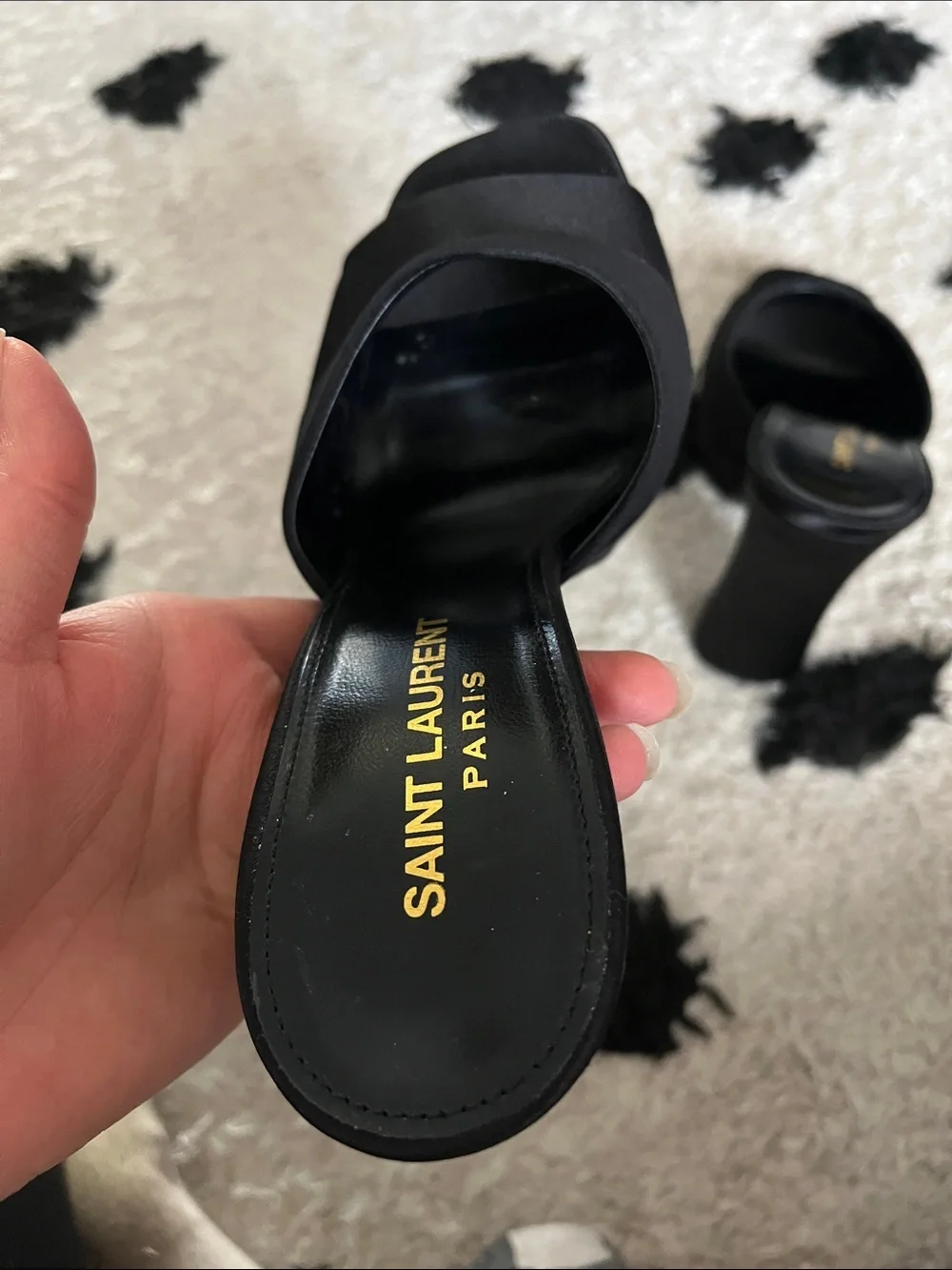 Saint Laurent size 7 Boogie 110 Black Satin Platform Mule Heels new